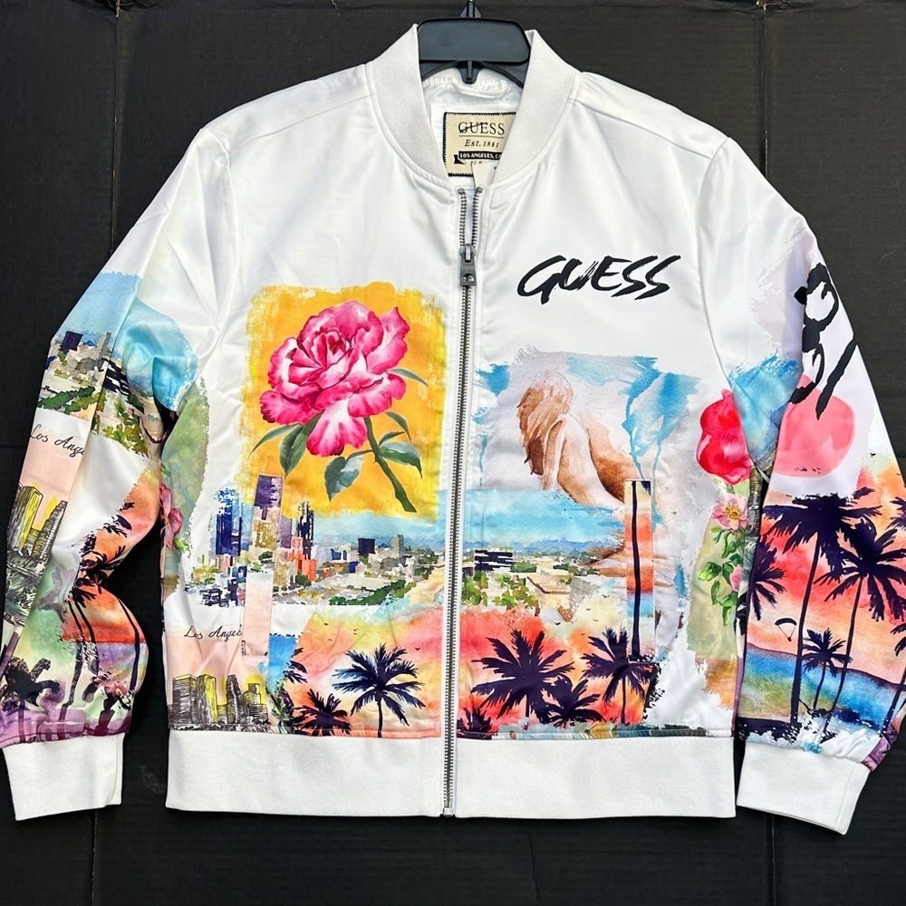 New GUESS Men's Vibrant Graphic Bomber Jacket SZ M
